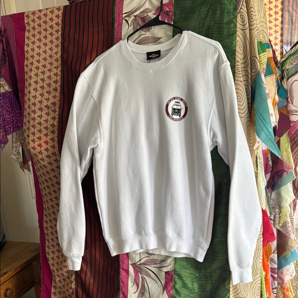 White Crewneck Sweatshirt with Ribbed Cuffs NWOT ☮️